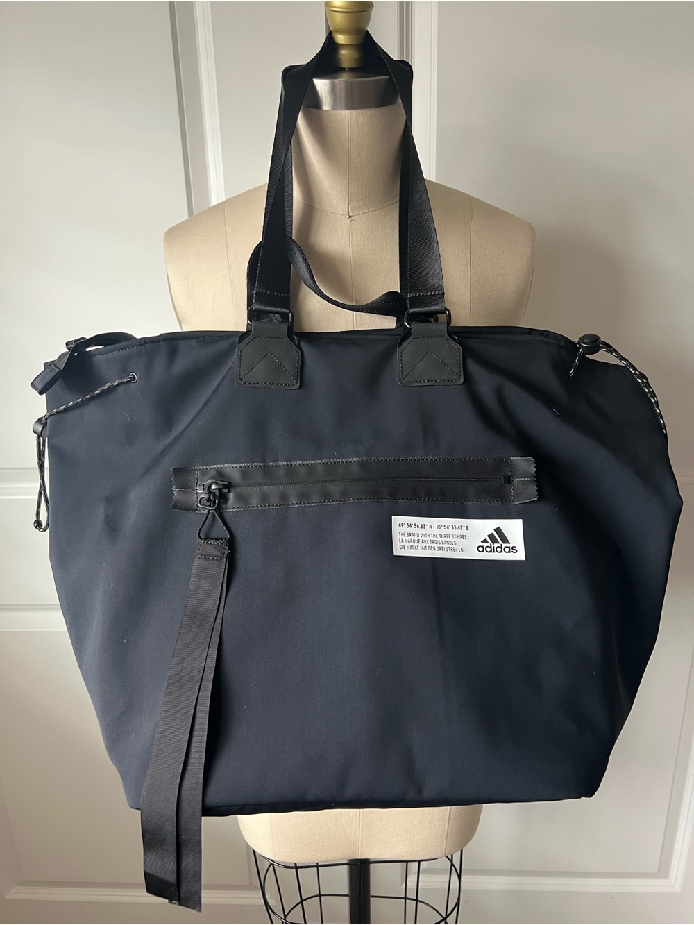 Adidas Black Tote Bag with Front Zip Pocket